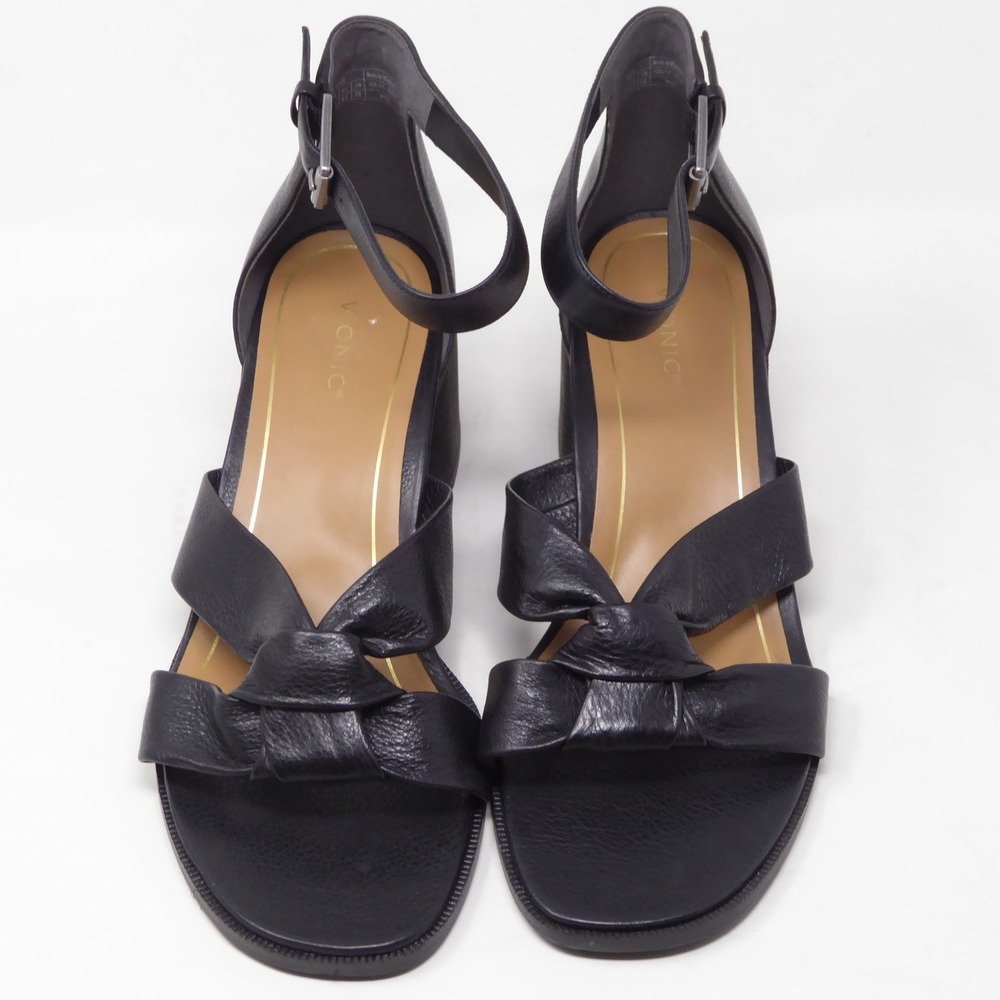Vionic Womens Maia Sandals Knotted Black Leather Ankle Strap Block Heel 12W - Picture 3 of 8